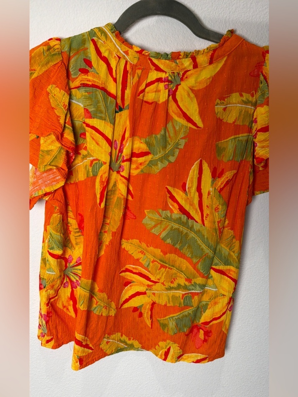 Haute Hippie Style Tropical Floral Flutter Sleeve Blouse XL Orange Boho Coastal - Picture 4 of 14